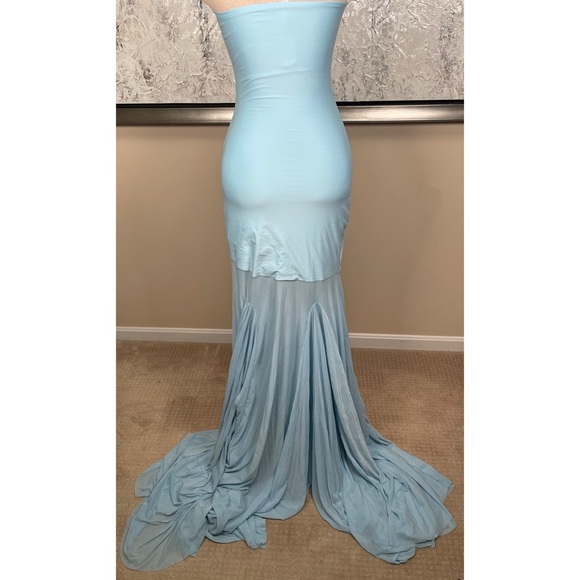 DEME By Gabriella Dahlia Strapless Sheer Blue Maxi Dress Size Medium - Picture 7 of 8